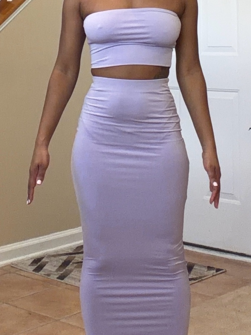 Fashion Nova Lilac High-Waist Pencil Midi Skirt